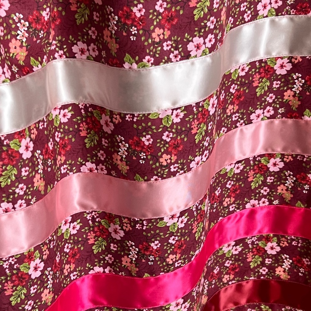 Floral Patterned Ribbon Skirt with Pink and Red Accents Ribbons - Picture 3 of 4